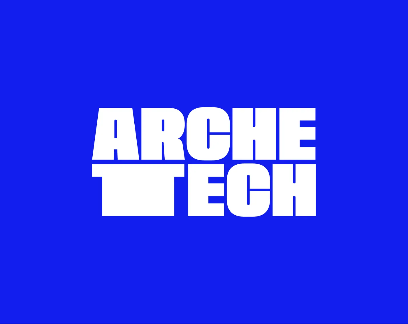 The Arche-tech wordmark in white on electric blue