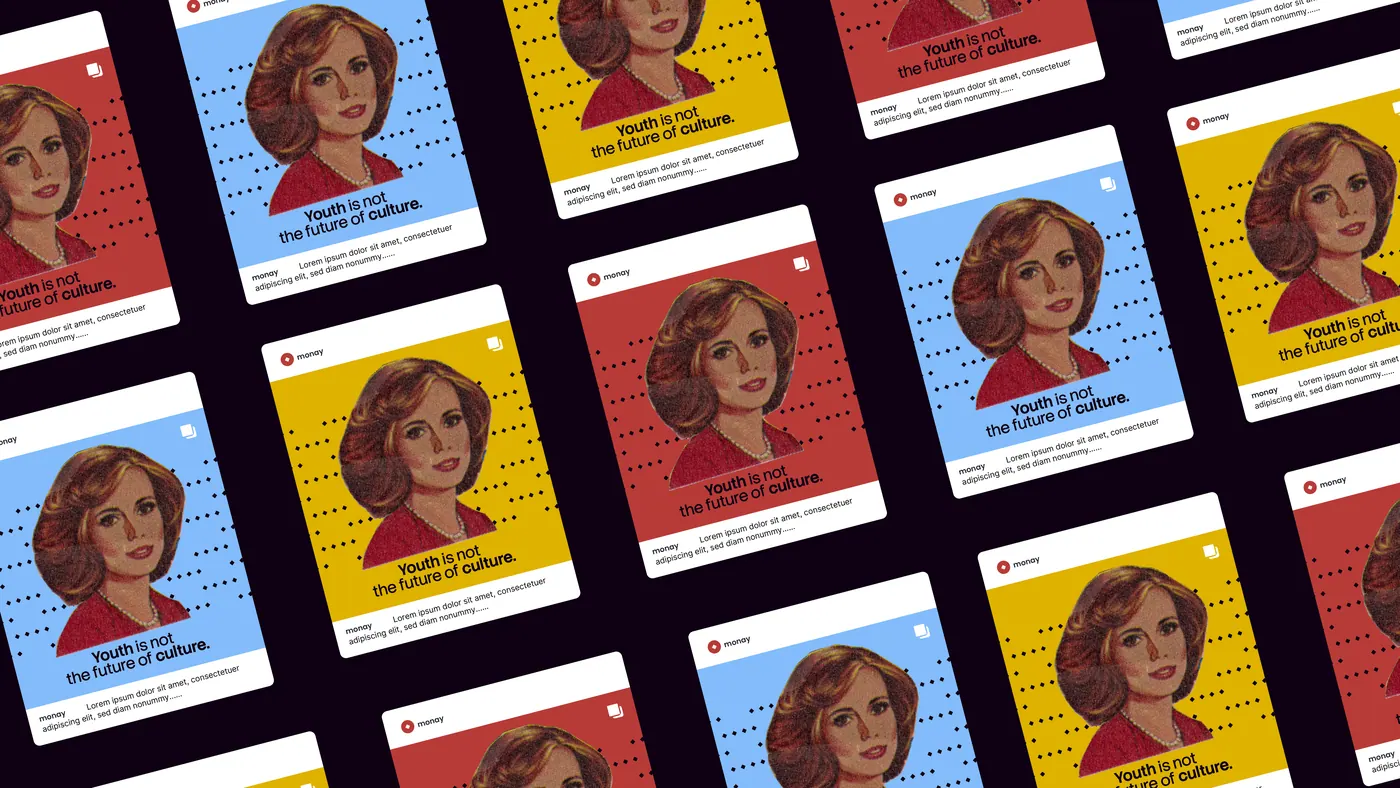 A grid of illustrated Monay social posts