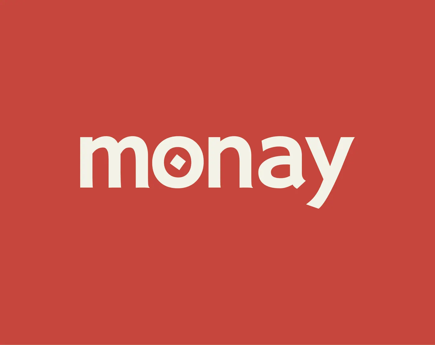 The Monay wordmark in cream on red