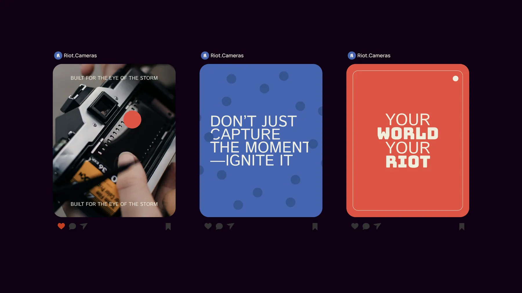 Three RIOT! Cameras social posts